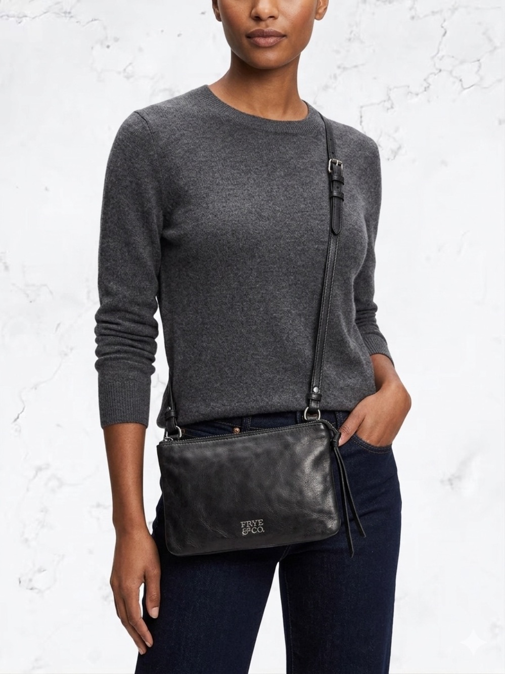 FRYE AND CO. Navy Blue Leather Crossbody with Adjustable Strap